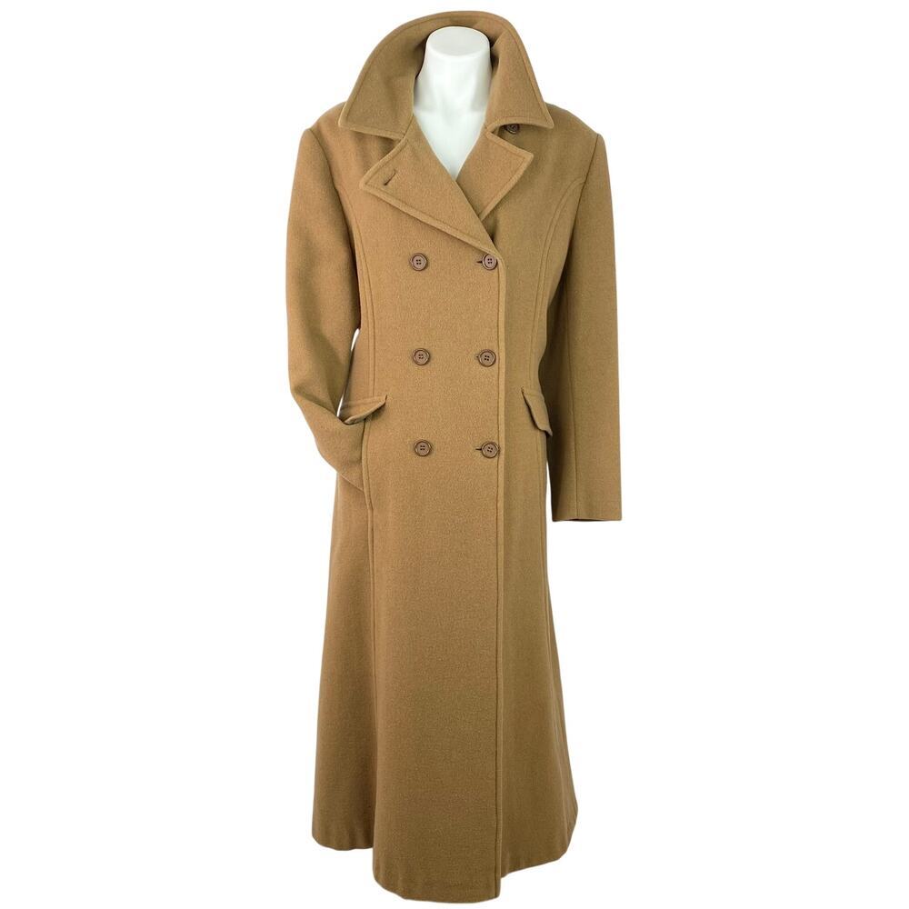 Vintage International Scene Camel Wool Long Double Breasted Maxi Coat Large - Picture 2 of 14